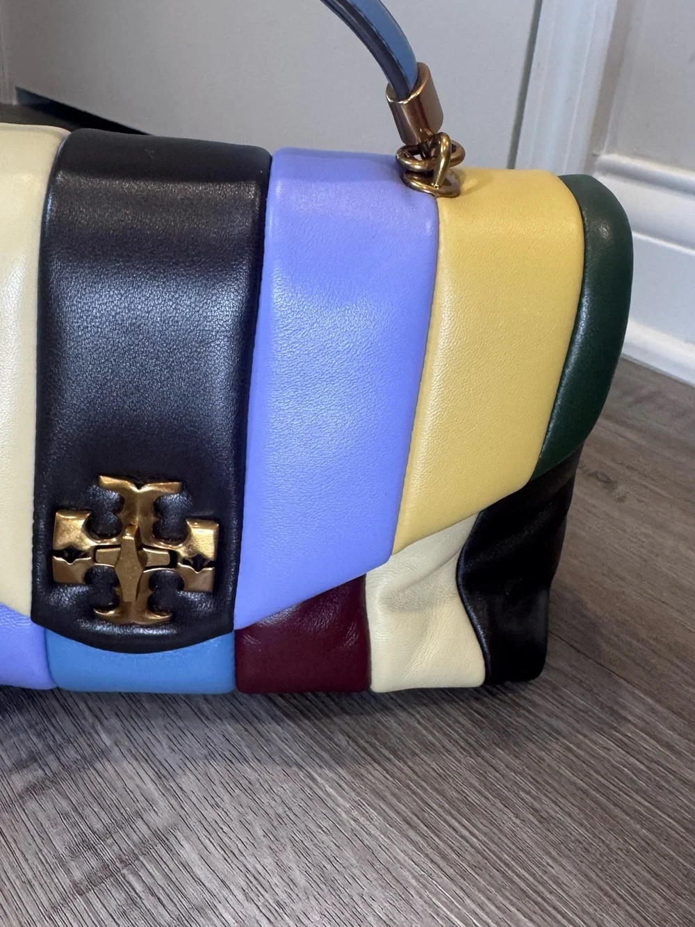 Tory Burch Kira Small Top Handle Quilted Logo Multi Leather Satchel Handbag